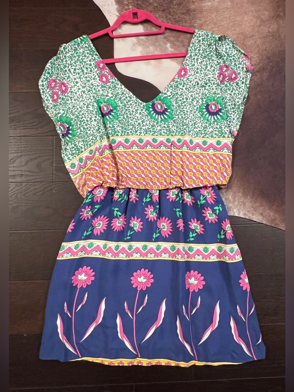 Lucy Love Multicolor Floral Patchwork Dress - Pink, Green & Navy